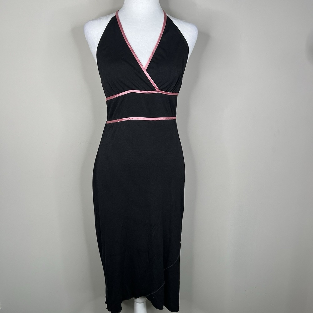 IZ Byer California Y2K Halter Party Dress Hi Low Midi Black Pink Asymmetric 2004